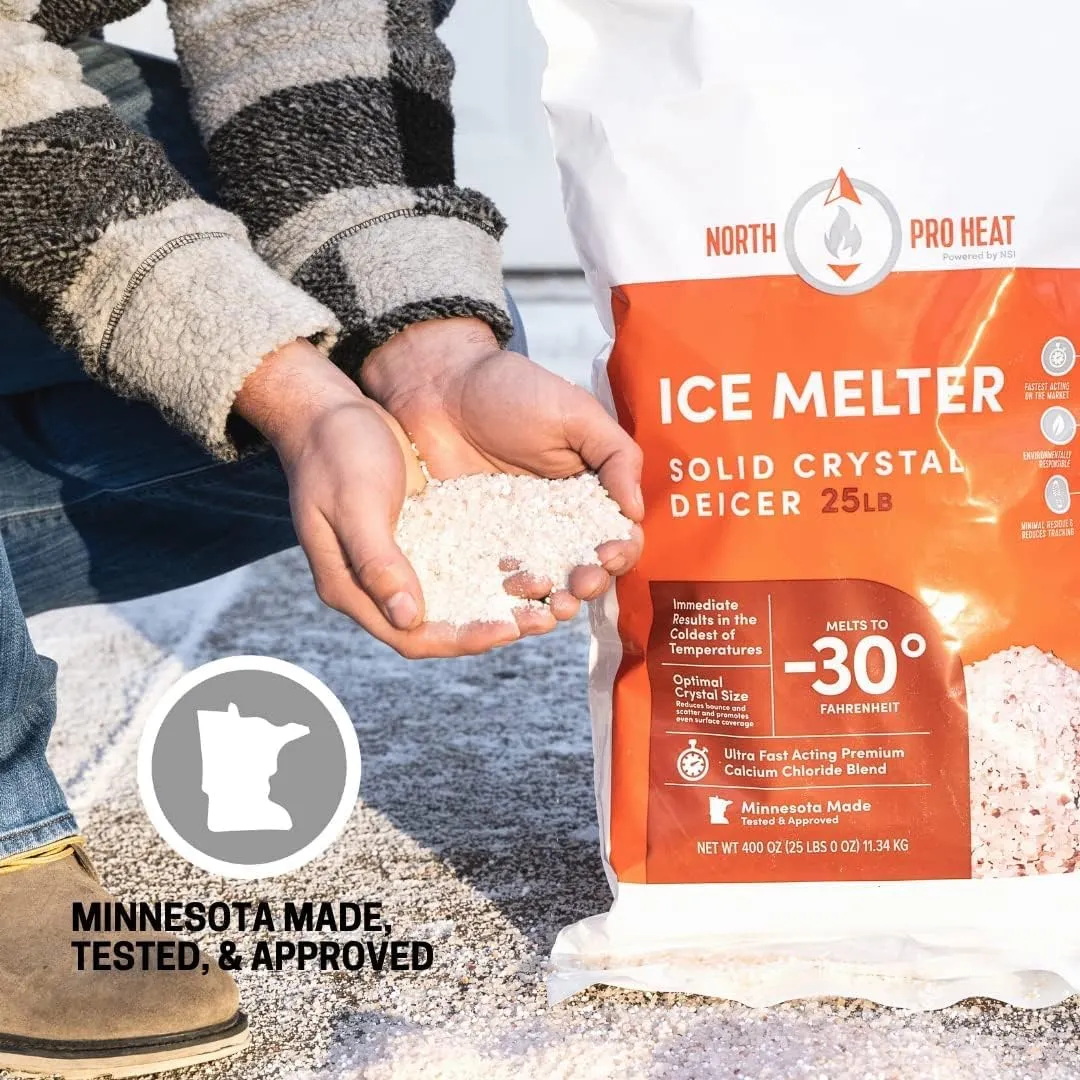 Pro Heat Plus Negative 30 Degree Melter Calcium Chloride Blend, 25 lb Resealable Ice Melt Bag   Spot Spreader, Fast Acting Deicer Ice Melt for Driveways, Sidewalks, Parking Lots