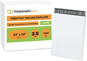 PSBM White Poly Mailers 24 x 24 Inch 7200 Pack Shipping Bags for Clothing, Sturdy Shipping Envelopes, Strong Self Seal Mailing Bags for Small Business, Poly Bags for Small Businessess