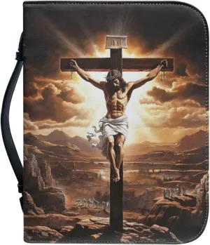 PU Bible Cover Case for Women Men - Jesus Christ Bag for Standard and Large Size Study, Book Case, Cross and Valley, XL
