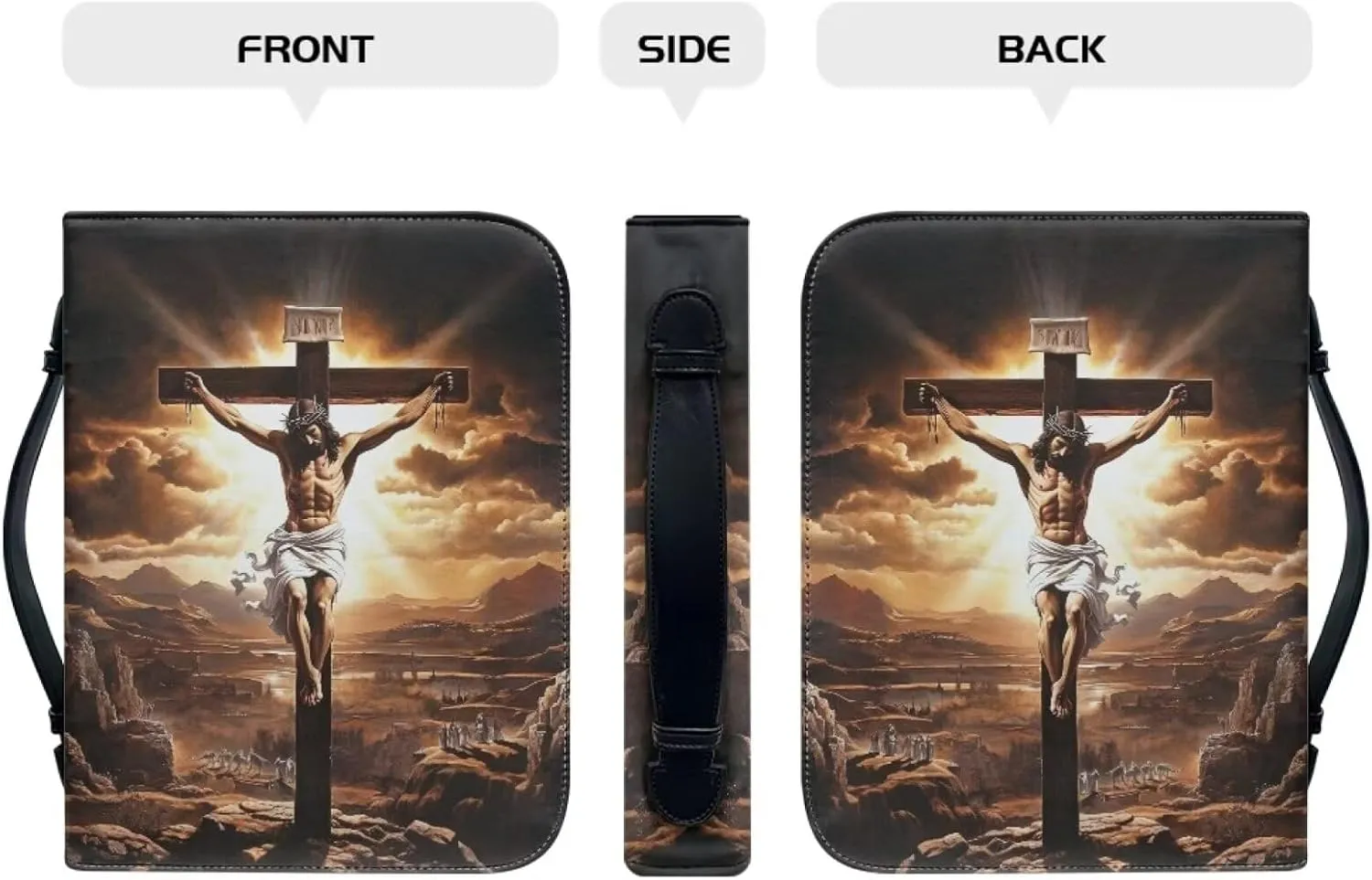 PU Bible Cover Case for Women Men - Jesus Christ Bag for Standard and Large Size Study, Book Case, Cross and Valley, XL