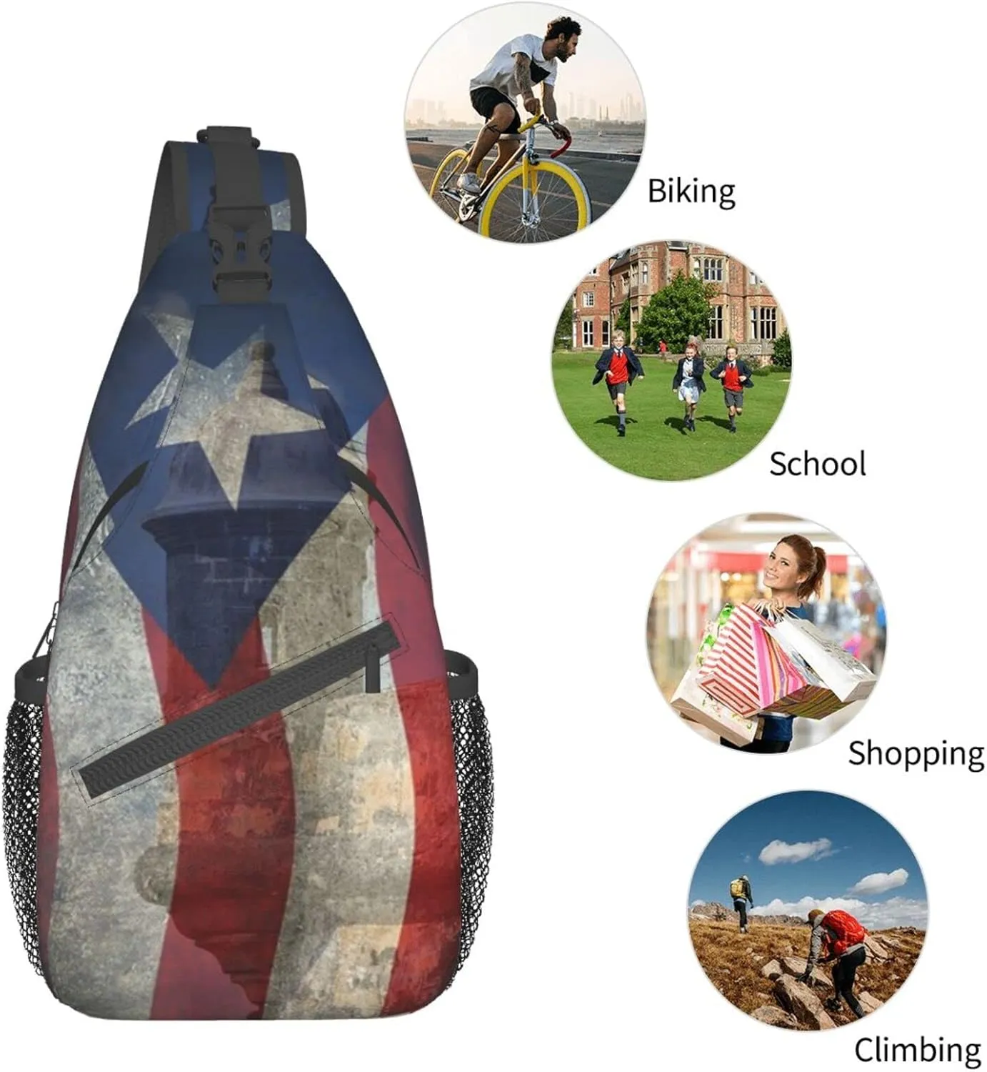 Puerto Rico Casual Daypack Bag Puerto Shoulder Bag Chest Bags Picnic Crossbody Bag Travel Hiking