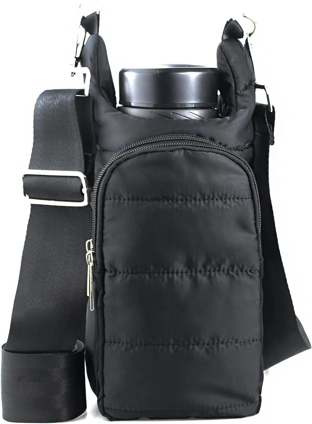 Puffer Water Bottle Holder Quilted Hydrobag Sports Pouch Bag with Adjustable Shoulder Strap Flask Sling Bag