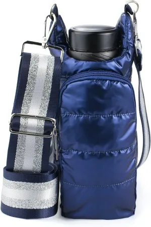 Puffer Water Bottle Holder Quilted Hydrobag Sports Pouch Bag with Adjustable Shoulder Strap Flask Sling Bag