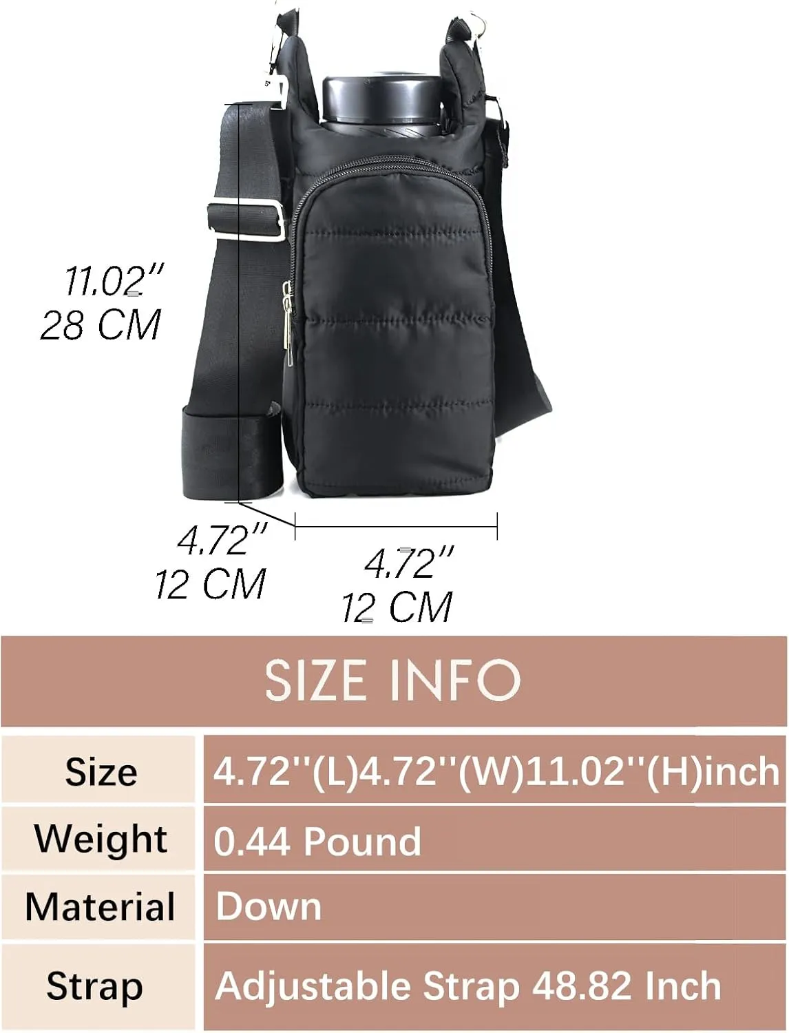 Puffer Water Bottle Holder Quilted Hydrobag Sports Pouch Bag with Adjustable Shoulder Strap Flask Sling Bag