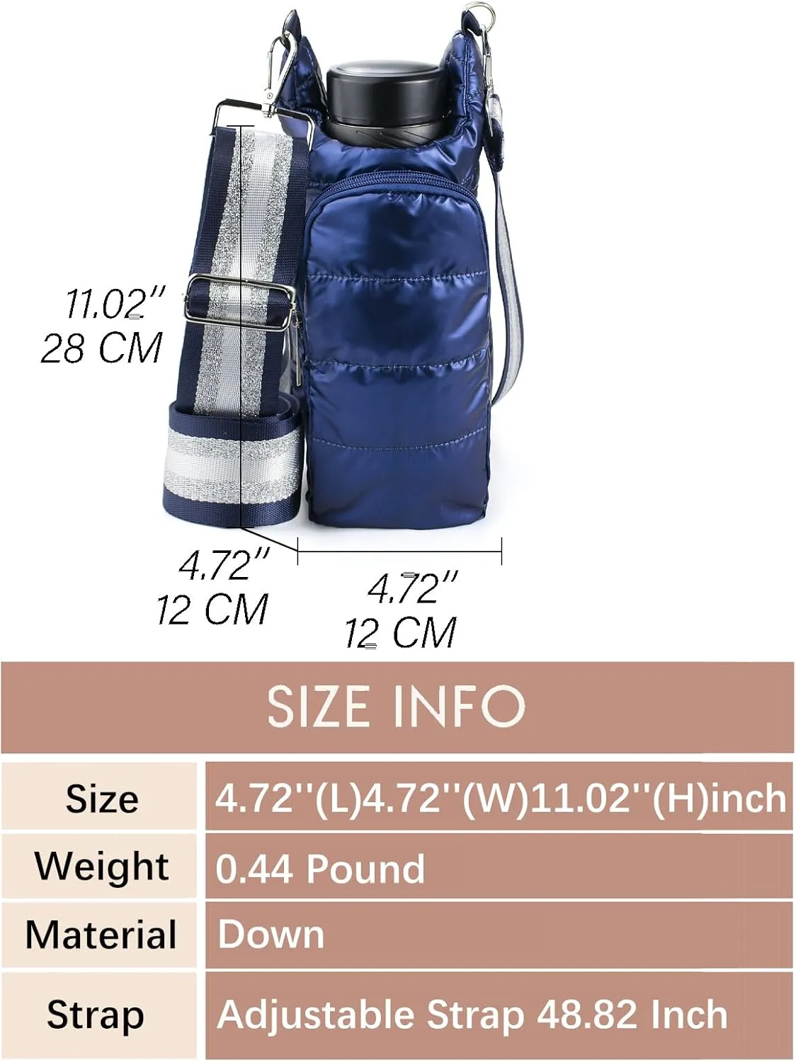 Puffer Water Bottle Holder Quilted Hydrobag Sports Pouch Bag with Adjustable Shoulder Strap Flask Sling Bag