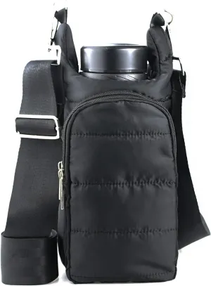 Puffer Water Bottle Holder Quilted Hydrobag Sports Pouch Bag with Adjustable Shoulder Strap Flask Sling Bag