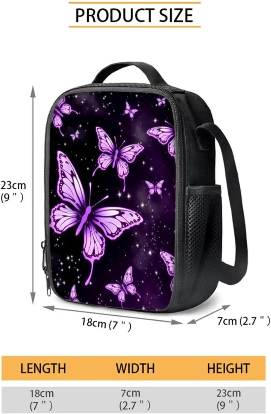 Purple Butterfly Backpack for Teen Girls With Lunch Box Kids School Bags Set Middle High School Bookbag Pencil Case Insulated Tote Lunchbag 16 Inch Back Packs Bookbags for 6th Grade Boys