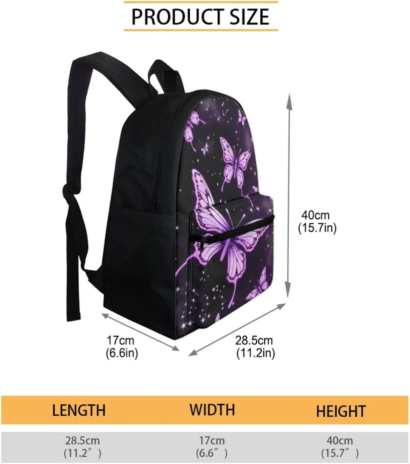 Purple Butterfly Backpack for Teen Girls With Lunch Box Kids School Bags Set Middle High School Bookbag Pencil Case Insulated Tote Lunchbag 16 Inch Back Packs Bookbags for 6th Grade Boys