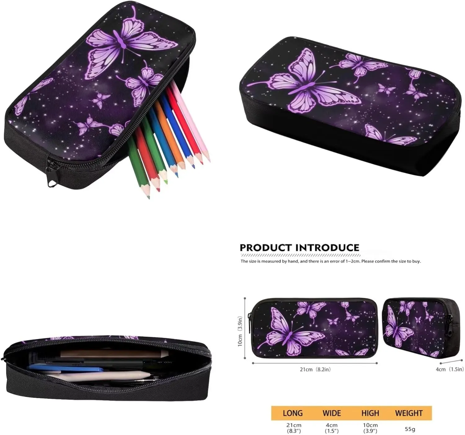 Purple Butterfly Backpack for Teen Girls With Lunch Box Kids School Bags Set Middle High School Bookbag Pencil Case Insulated Tote Lunchbag 16 Inch Back Packs Bookbags for 6th Grade Boys