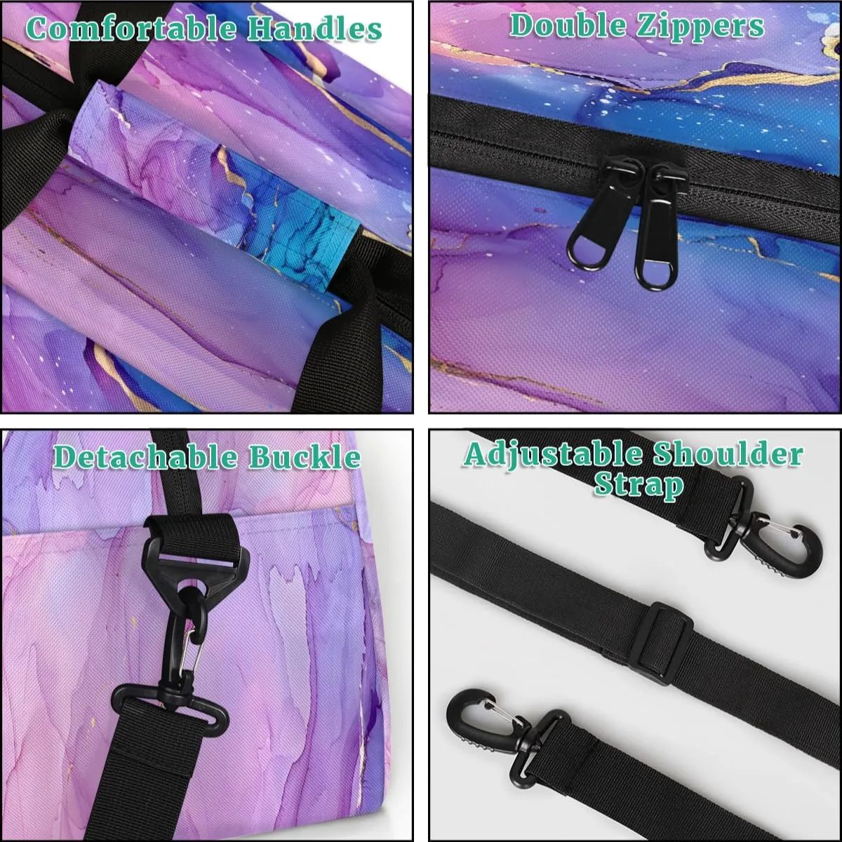 Purple Marble Kids Overnighter Duffel Bags for Boys, Carry-On Size Sports Gym Bag with Front Zipper Pocket for School Practice or Overnight Travel Weekender Sleepover Tote Bag