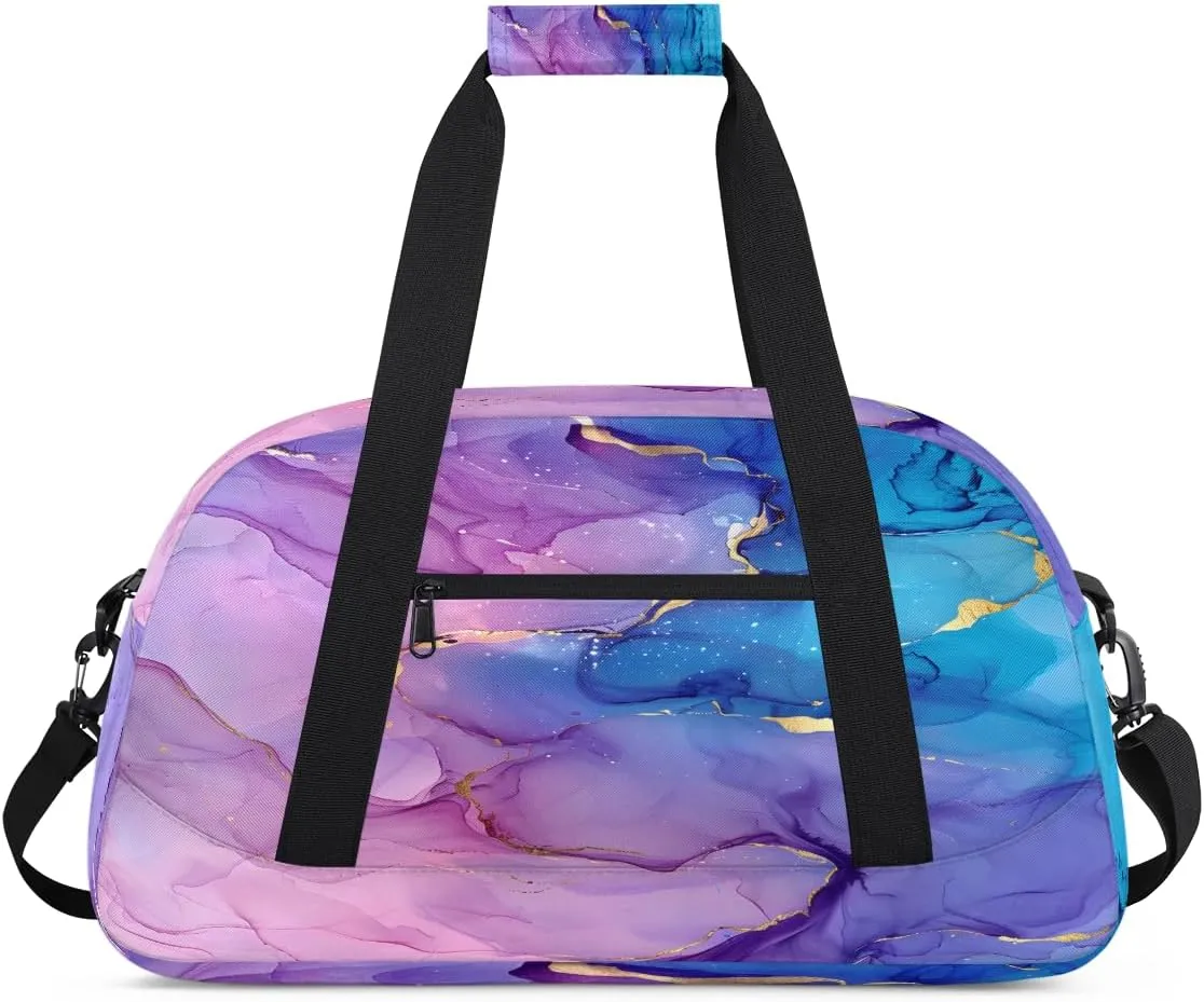 Purple Marble Kids Overnighter Duffel Bags for Boys, Carry-On Size Sports Gym Bag with Front Zipper Pocket for School Practice or Overnight Travel Weekender Sleepover Tote Bag