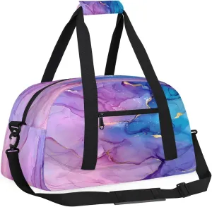 Purple Marble Kids Overnighter Duffel Bags for Boys, Carry-On Size Sports Gym Bag with Front Zipper Pocket for School Practice or Overnight Travel Weekender Sleepover Tote Bag