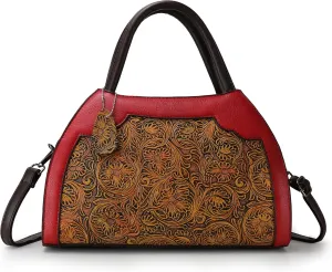 Purse and Handbags for Women Vegan Leather Shoulder Hand Bags Top Handle Satchel Crossbody Bag Vintage Embossing Pattern