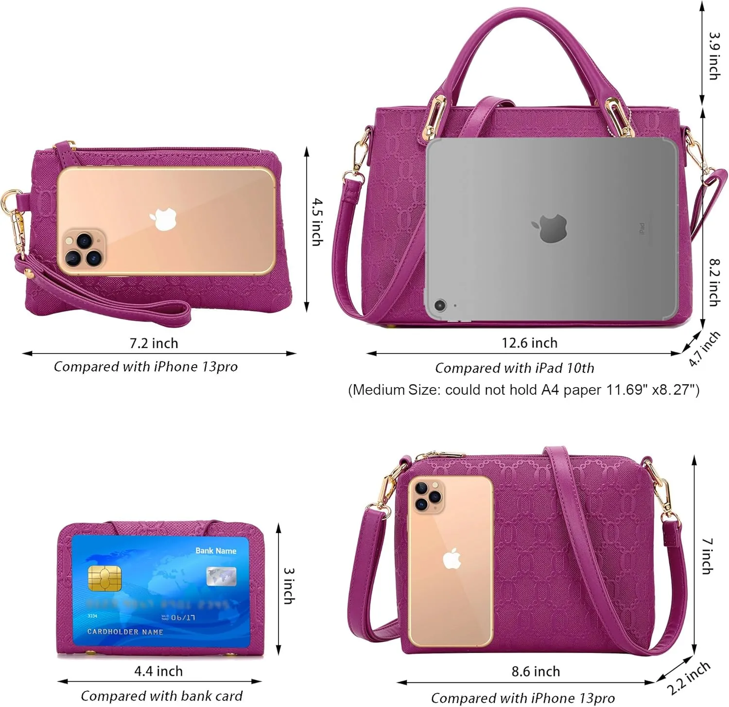 Purse for Women Fashion Medium Shoulder Bag Crossbody Bag Top Handle Tote Handbag Set 4PCS