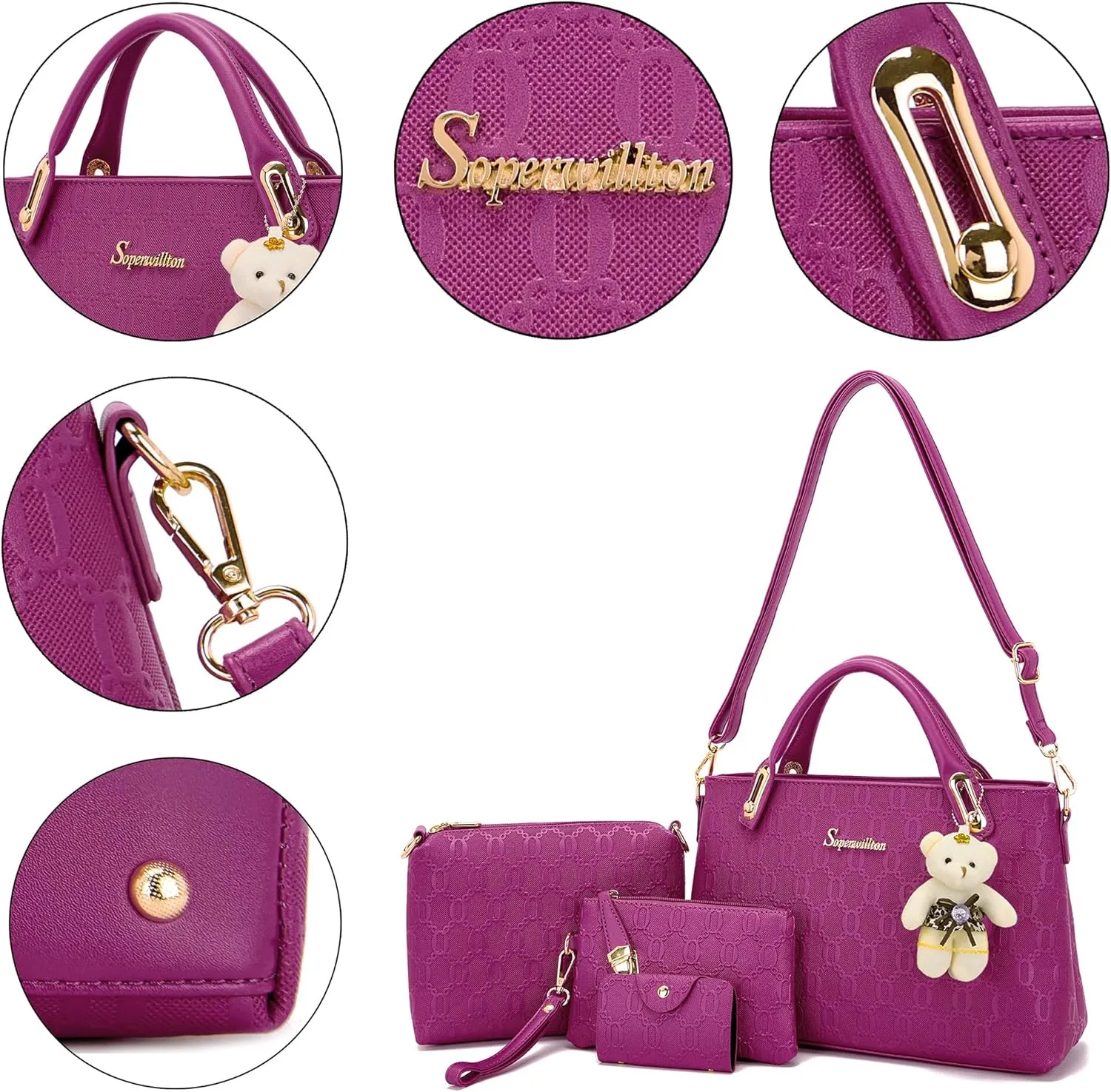 Purse for Women Fashion Medium Shoulder Bag Crossbody Bag Top Handle Tote Handbag Set 4PCS