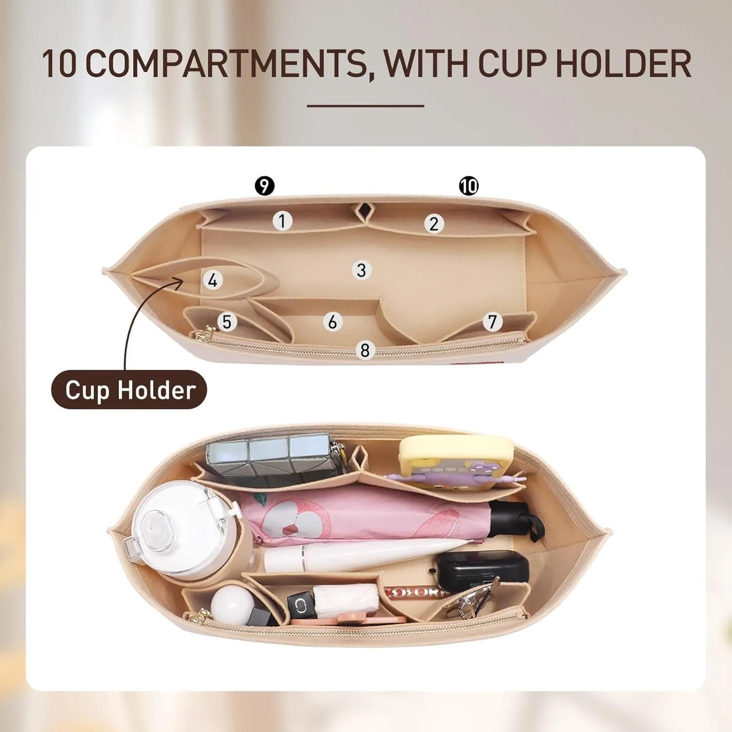 Purse Organizer Insert with Base Shaper Compatible with neverfull MM, C.oach City 33, G.oyard PM and More,Bag Organizer Insert for Luxury Bags,L/Rose