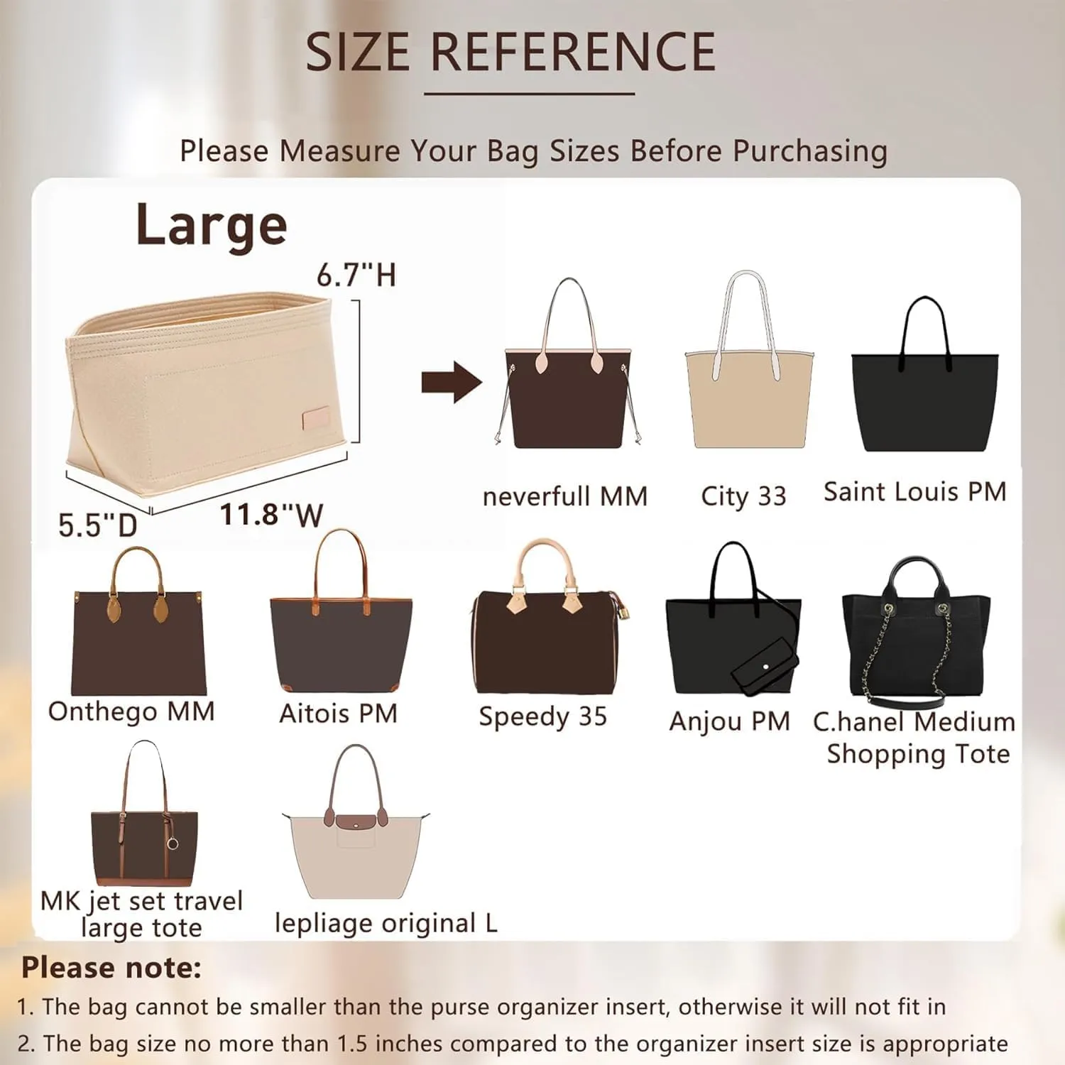 Purse Organizer Insert with Base Shaper Compatible with neverfull MM, C.oach City 33, G.oyard PM and More,Bag Organizer Insert for Luxury Bags,L/Rose