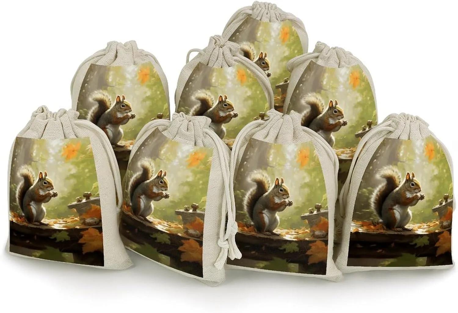QMNRTK Squirrel Eats Nuts 8 PCS Muslin Bags with Drawstring Sachet Bags Empty Small Cotton Drawstring Bag Muslin Reusable & Washable Cotton Bag for Herb Spice Candy Soap Jewelry Wedding Gift Pouches