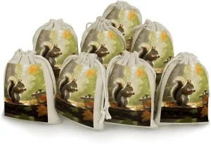QMNRTK Squirrel Eats Nuts 8 PCS Muslin Bags with Drawstring Sachet Bags Empty Small Cotton Drawstring Bag Muslin Reusable & Washable Cotton Bag for Herb Spice Candy Soap Jewelry Wedding Gift Pouches