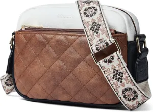 Quilted Crossbody Bags for Women 3-Pockets Crossbody Purses Vegan Leather Shoulder Handbags with Wide Strap
