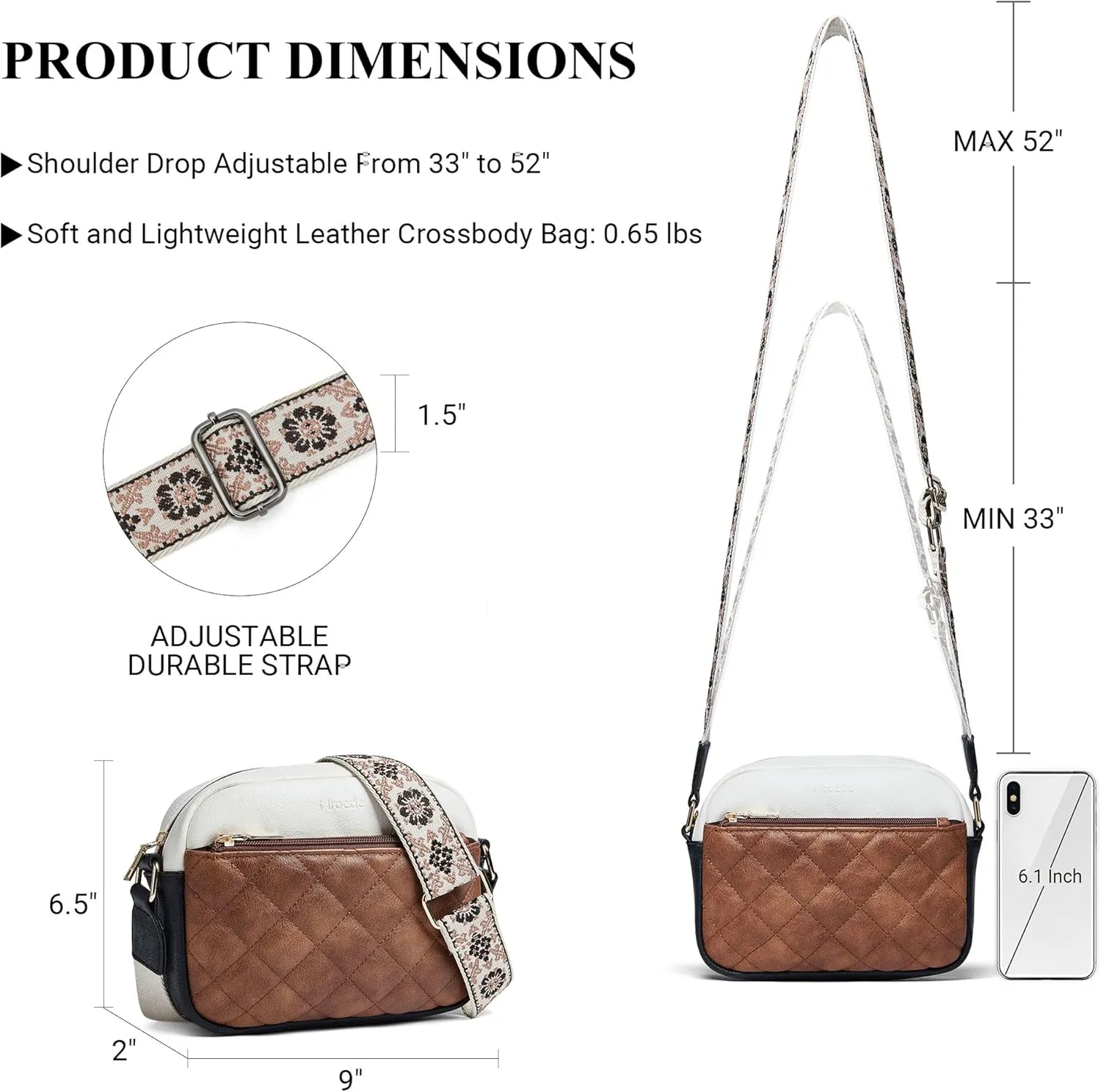 Quilted Crossbody Bags for Women 3-Pockets Crossbody Purses Vegan Leather Shoulder Handbags with Wide Strap