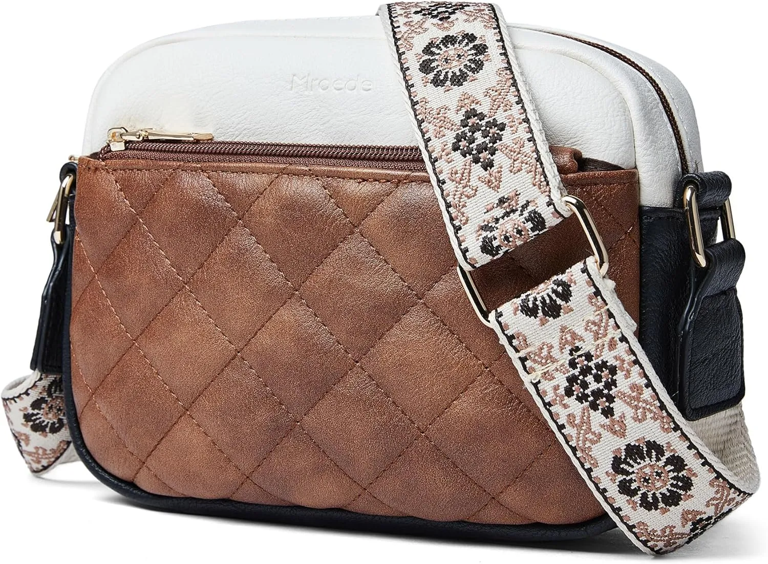 Quilted Crossbody Bags for Women 3-Pockets Crossbody Purses Vegan Leather Shoulder Handbags with Wide Strap