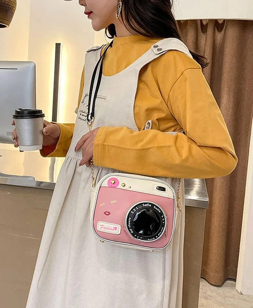 QZUnique Camera Shoulder Bag Snapshot PU Leather Crossbody Bag Vintage Novelty Cute Handbag Purse