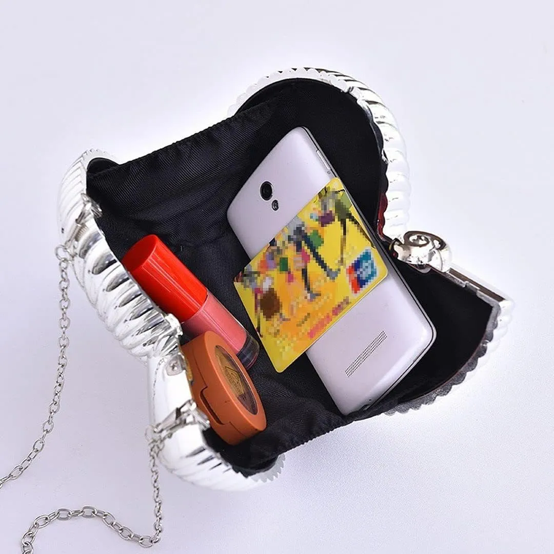QZUnique Conch/Shell Shoulder Handbag Novelty Chain Strap Purse Acrylic Fashion Crossbody Evening Bag Clutch for Women Girl