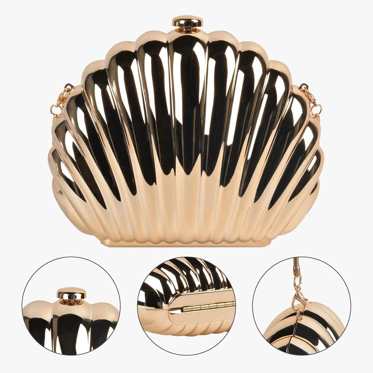 QZUnique Conch/Shell Shoulder Handbag Novelty Chain Strap Purse Acrylic Fashion Crossbody Evening Bag Clutch for Women Girl
