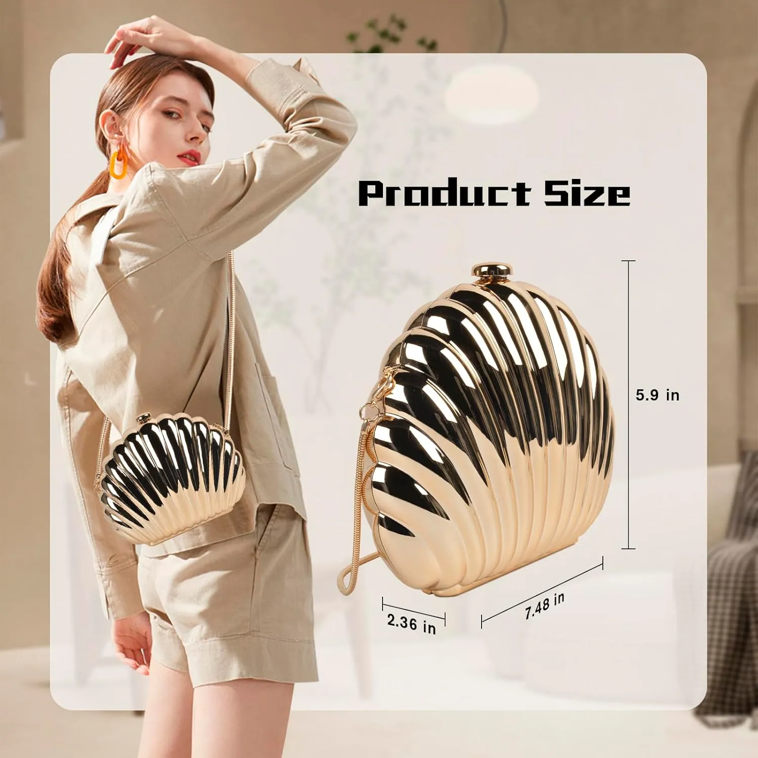 QZUnique Conch/Shell Shoulder Handbag Novelty Chain Strap Purse Acrylic Fashion Crossbody Evening Bag Clutch for Women Girl