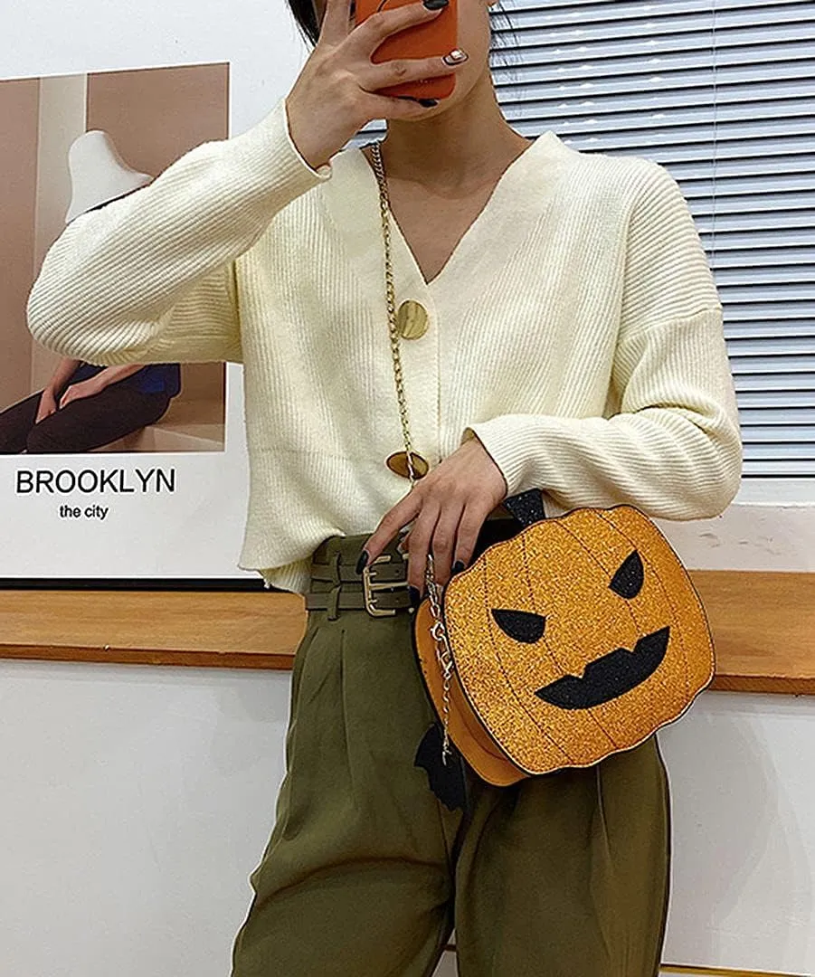 QZUnique Halloween Purses Gothic Novelty Shoulder Bag Pumpkin Coffin Skull Bat Crossbody Bag holiday Party Gift Candy Bag