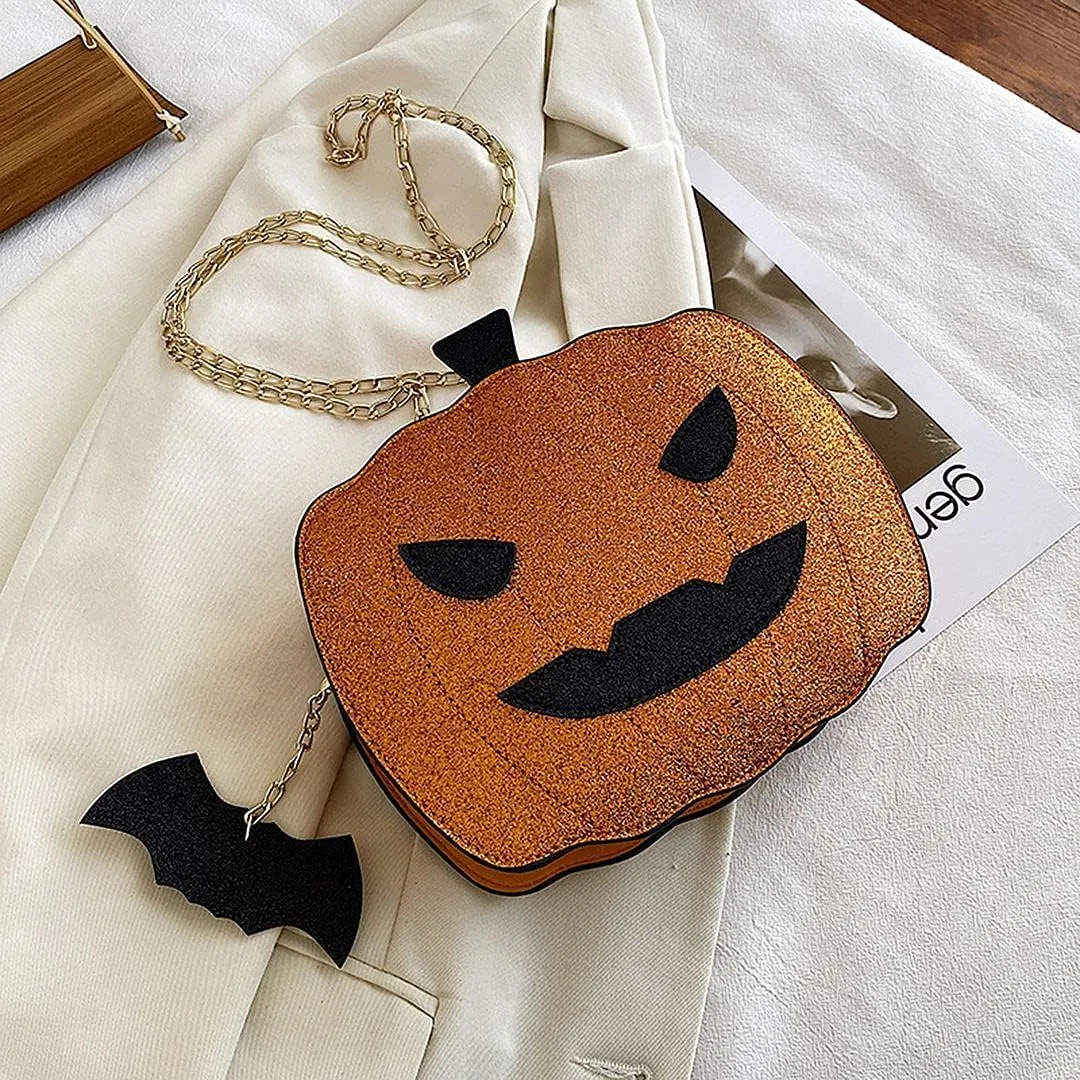 QZUnique Halloween Purses Gothic Novelty Shoulder Bag Pumpkin Coffin Skull Bat Crossbody Bag holiday Party Gift Candy Bag