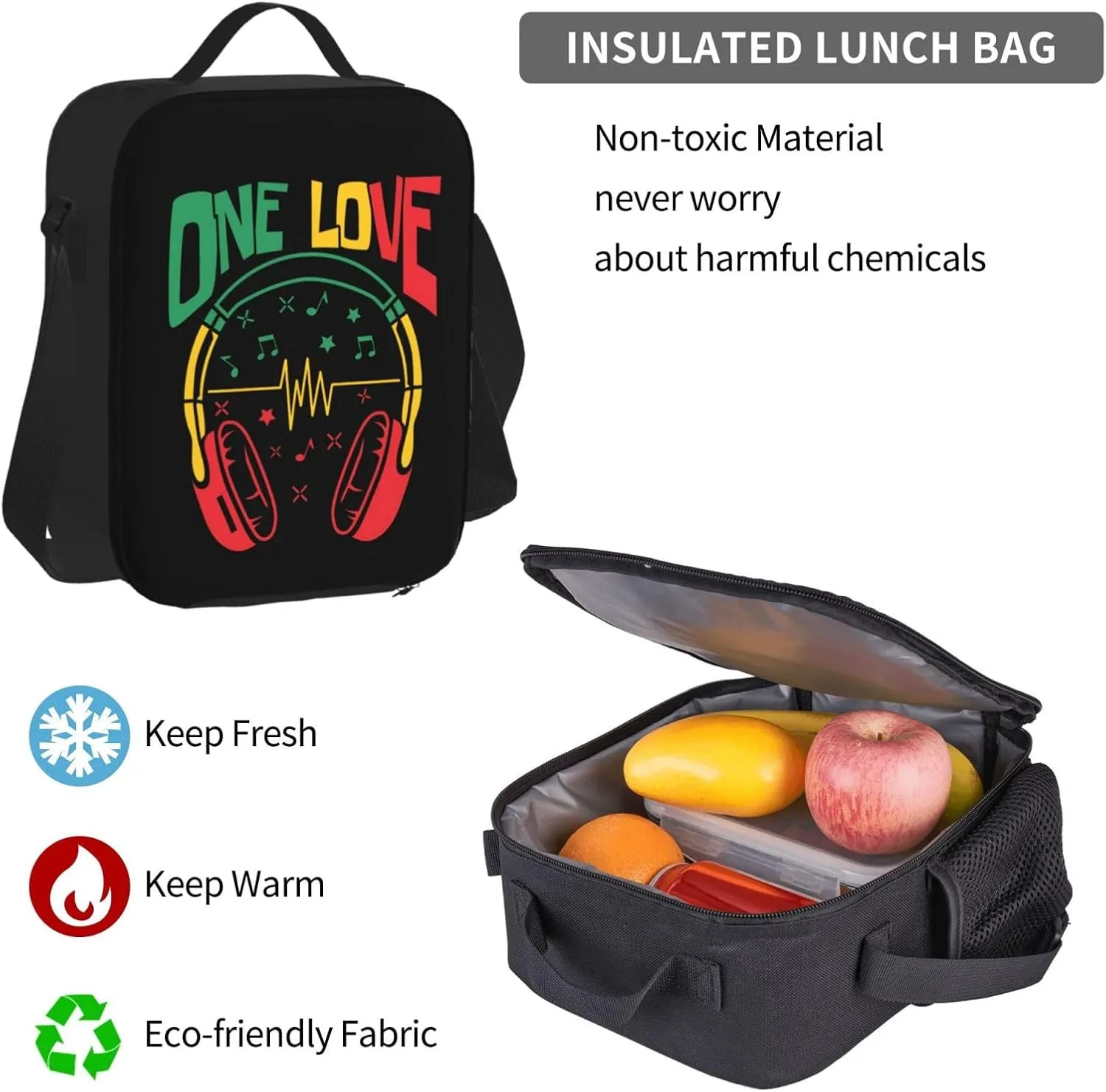 Rasta Reggae Headphones Music Headset Jamaican Multifunctional Pocket Backpack Crossbody Lunch Bag Pencil Case 3Pcs Set Large Capacity Backpack