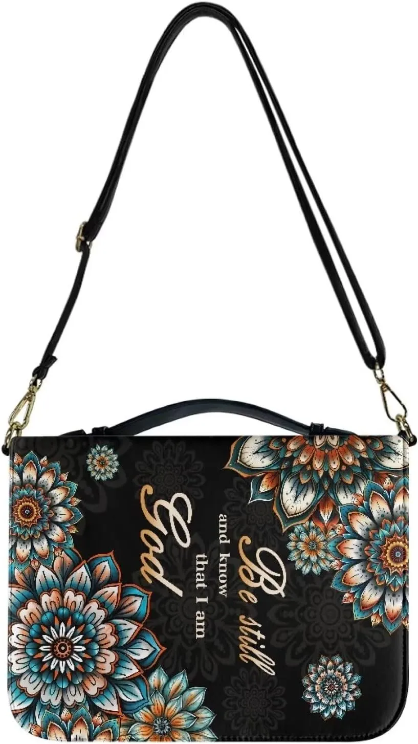 Rchsmod Boho Mandala Print Bible Cover for Women Men PU Leather Bible Bag Lightweight Bible Case with Handle Sturdy Bible Protector with Adjustable Strap Multifunctional Bible Accessories, M