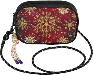 Red Gold Snowflakes Christmas Crossbody Bag for Women Cell Phone Purses Women's Small Shoulder Handbags Wallet Purse with Strap