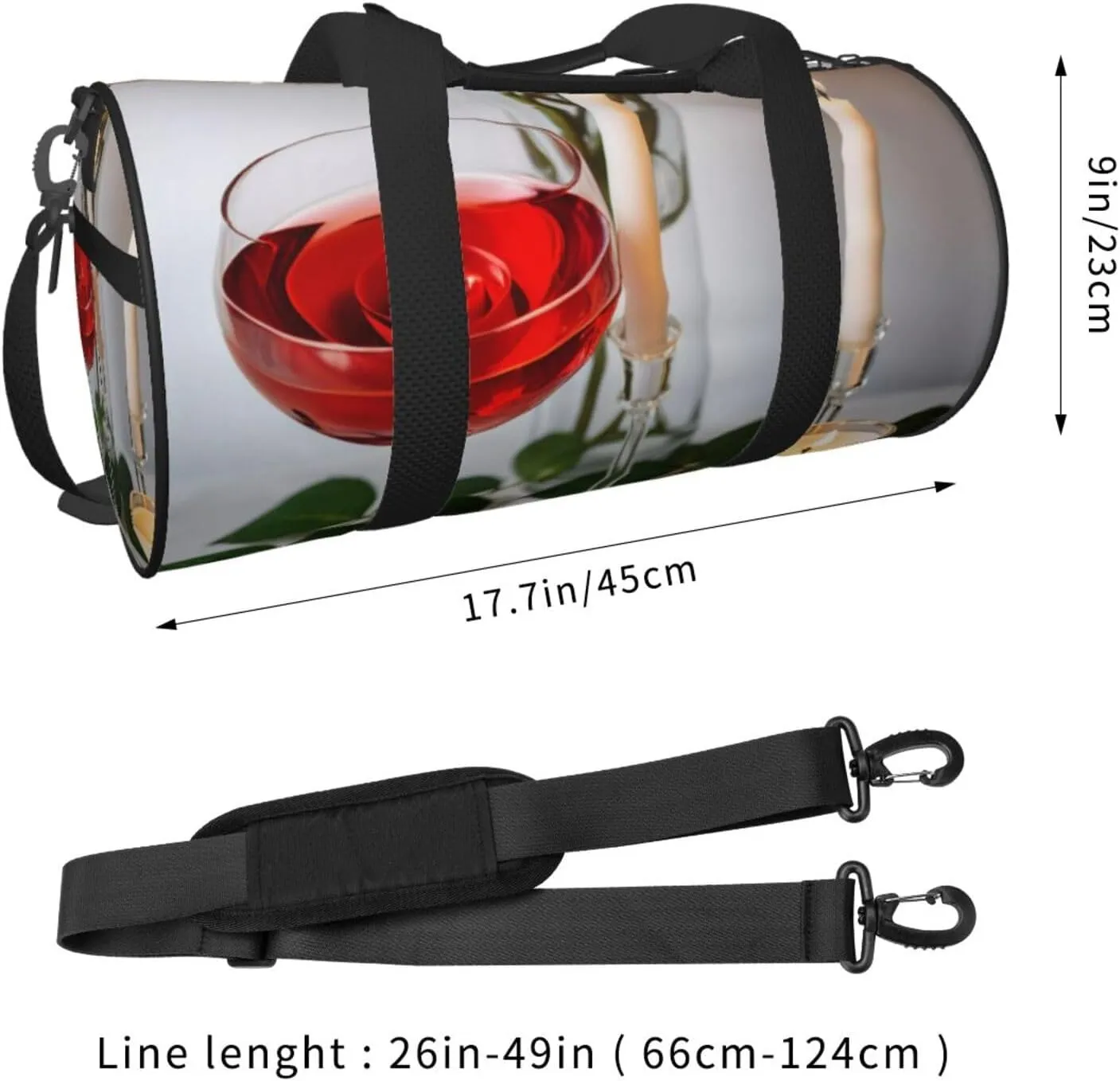 Red Rose Wine Glass and Candle Printed Travel Bag,Round Personal Item Storage bag,Foldie Duffel Bag for Traveling Vacation,Fitness,Sports