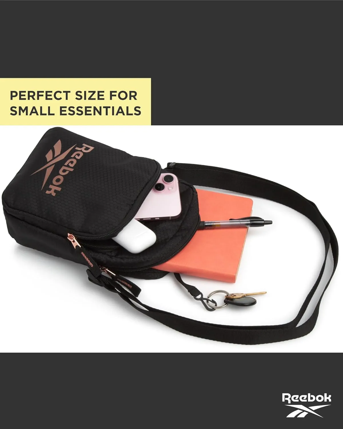 Reebok Women's Crossbody Bag - Mini Purse Shoulder Handbag with Adjustable Strap - Small Casual Sling Bag for Women