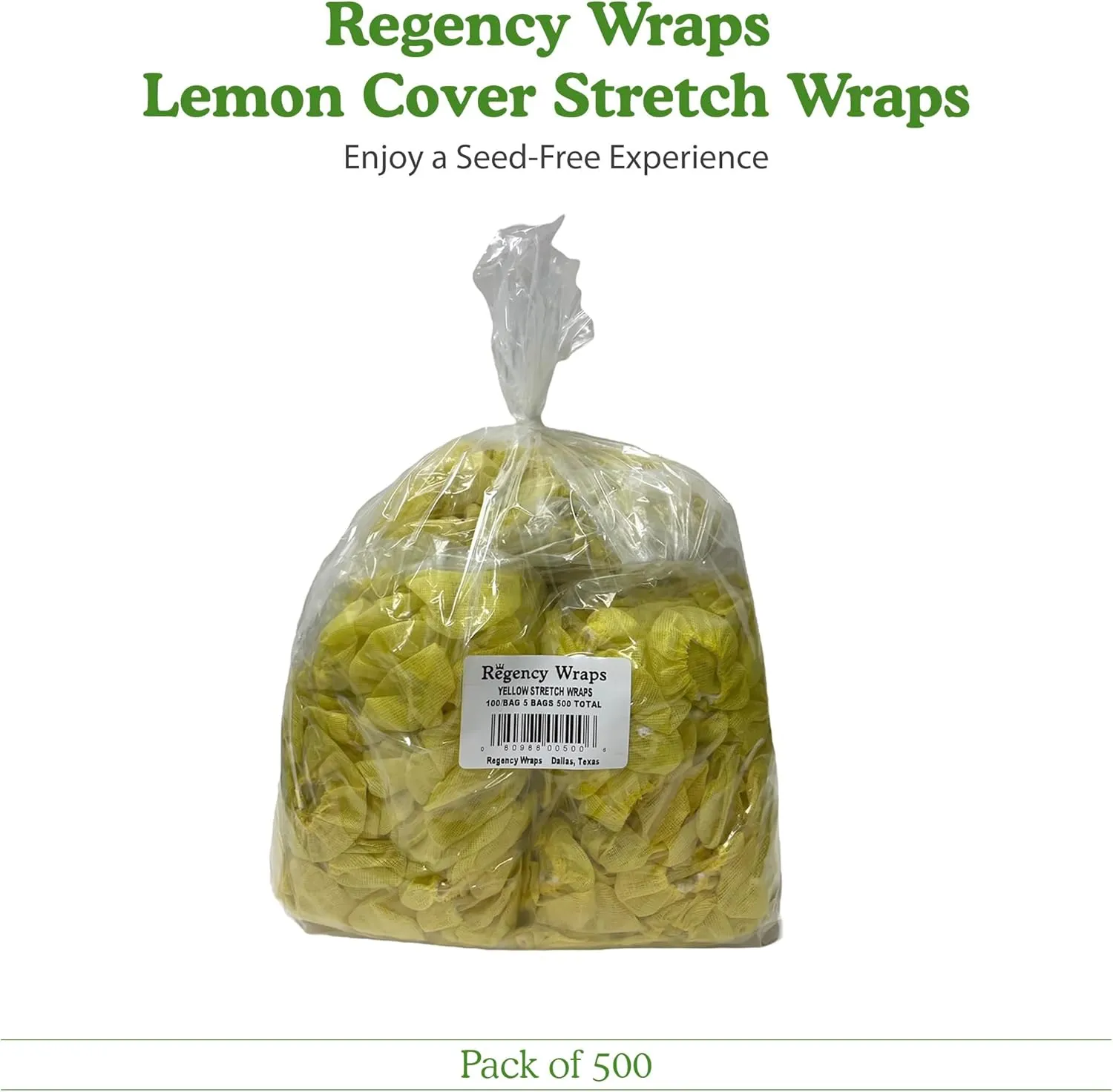 Regency Wraps Stretch Wraps, Lemon Wedge Bag, The Real Woven Cotton Cloth Covers, Yellow, 500-pack, Seed-Free Squeezing of Halves or Wedges On Seafood & Beverages