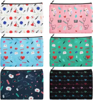 Reginary 6 Pcs Nurse Gift Cosmetic Bag Bulk Female Nursing Appreciation Makeup Zipper Toiletry Bag Funny Travel Pouch Birthday Gift for Women(Vivid Style)