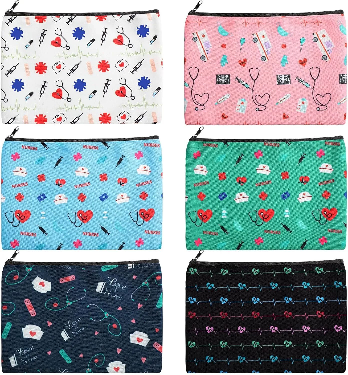 Reginary 6 Pcs Nurse Gift Cosmetic Bag Bulk Female Nursing Appreciation Makeup Zipper Toiletry Bag Funny Travel Pouch Birthday Gift for Women(Vivid Style)