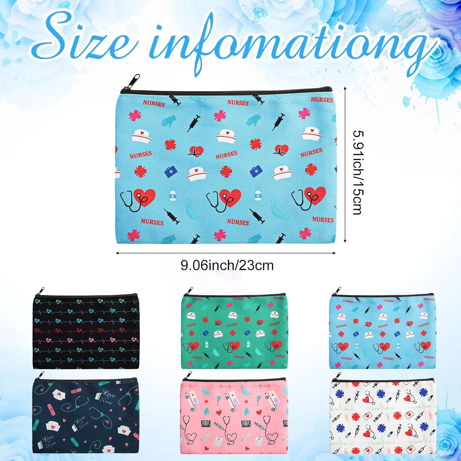 Reginary 6 Pcs Nurse Gift Cosmetic Bag Bulk Female Nursing Appreciation Makeup Zipper Toiletry Bag Funny Travel Pouch Birthday Gift for Women(Vivid Style)