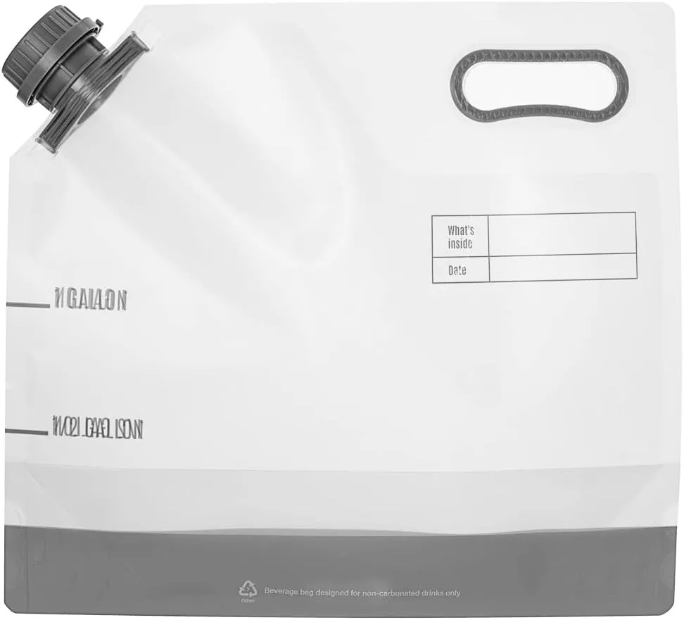 Restaurantware Cater Tek 1 Gallon Water Containers 10 Drink Bags - Collapsible Includes Tamper-Evident Caps Clear Plastic Beverage Bags For Catered Events Camping or Hiking Durable Handle