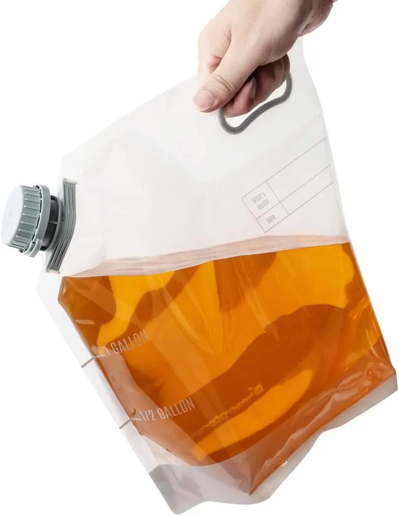 Restaurantware Cater Tek 1 Gallon Water Containers 10 Drink Bags - Collapsible Includes Tamper-Evident Caps Clear Plastic Beverage Bags For Catered Events Camping or Hiking Durable Handle