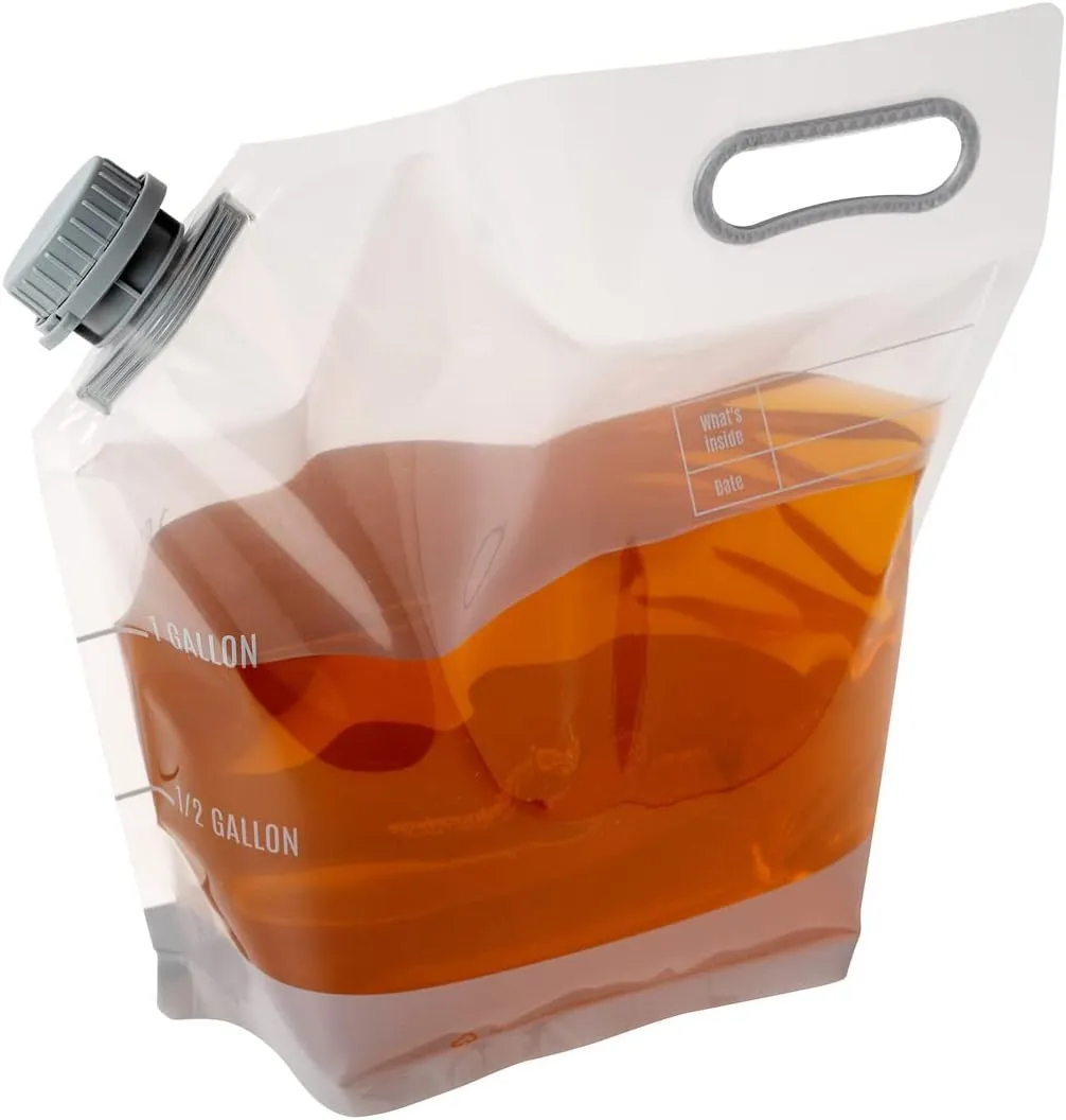 Restaurantware Cater Tek 1 Gallon Water Containers 10 Drink Bags - Collapsible Includes Tamper-Evident Caps Clear Plastic Beverage Bags For Catered Events Camping or Hiking Durable Handle