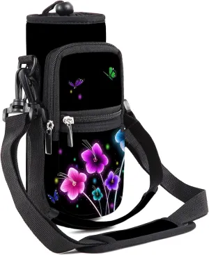 RICHEN Neoprene Water Bottle Carrier Bag 25/32/40/64 oz, Bottle Pouch Holder with Adjustable Padded Shoulder & Handle Strap and Front Pockets for Men/Women Hiking Travelling Camping