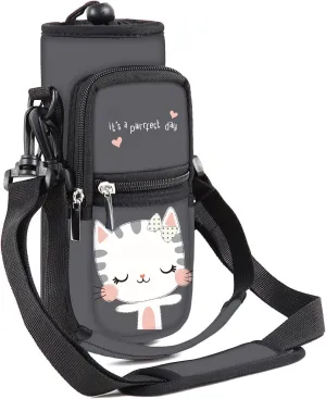 RICHEN Neoprene Water Bottle Carrier Bag 25/32/40/64 oz, Bottle Pouch Holder with Adjustable Padded Shoulder & Handle Strap and Front Pockets for Men/Women Hiking Travelling Camping