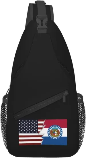Ripped Style American And Flag Of Missouri Crossbody Bags For Women Men Chest Backpack Gym Shoulder Bag Travel Outdoor Sports Casual Crossbody Bags