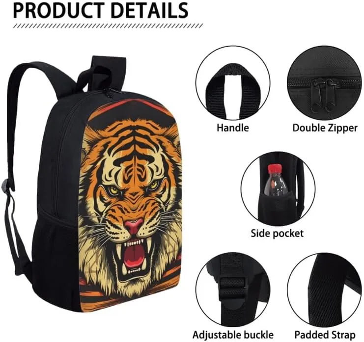 Roaring Tiger 3Pcs Backpack with Lunch Bag Pencil Box Jungle Wild Tiger Teens Elementary Middle School Book Bag Forest Tiger Lightweight Girls Boys Backpack