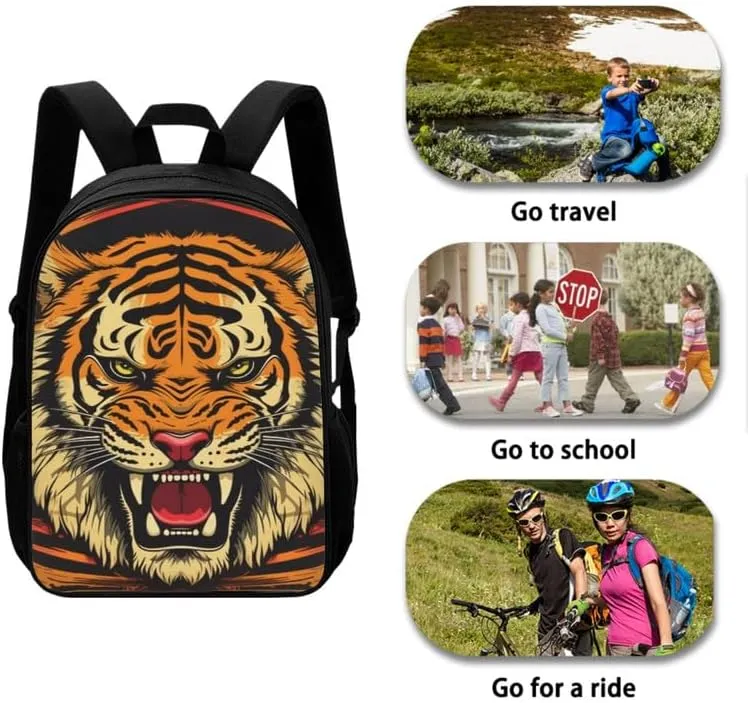 Roaring Tiger 3Pcs Backpack with Lunch Bag Pencil Box Jungle Wild Tiger Teens Elementary Middle School Book Bag Forest Tiger Lightweight Girls Boys Backpack