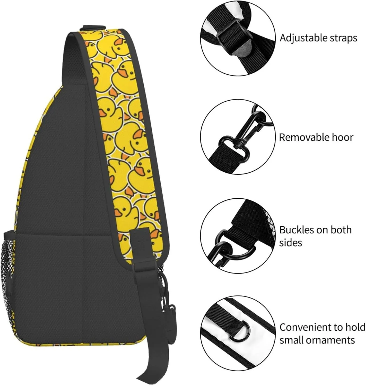 Rubber Duck Sling Bag, Crossbody Chest Daypack for Travel, Hiking, Cycling